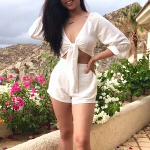 Fashion Nova White Two Piece Short Tie Set XS
